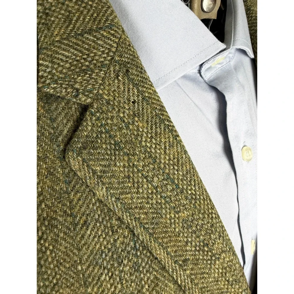 Vintage 60s Botany Future Executive Green Herringbone Wool Tweed Blazer 42R